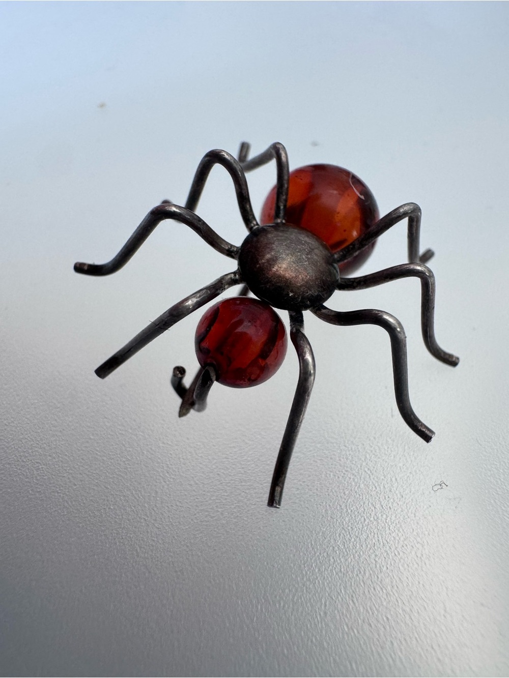 Vintage Sterling Silver Baltic Cognac Amber Spider Brooch Pin Small 925 - Picture 9 of 11